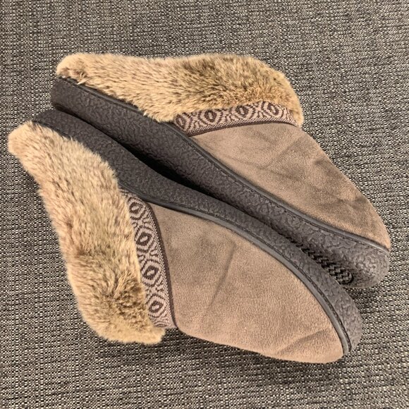 Isotoner Women's Tan Microsuede Faux-Fur Clog Slipper Size 9.5-10 smartzone - Picture 9 of 13